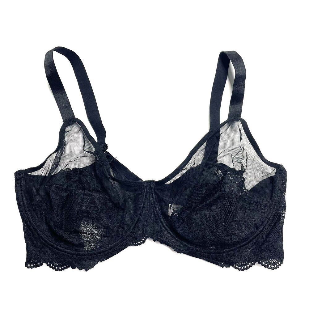 SheCurve Black Lace Mesh Bra 4 Hook & Eyes Back Closure Adjustable Size 40E(DD)